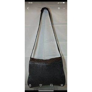 Bottega Veneta Intrecciato Woven Flap Crossbody Messenger Bag Brown Leather